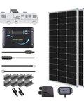 200 Watt 12 Volt N Type Solar Panel Kit With Adventurer 30A Charge Controller components for RVs, campers, vans, and boats setup.
