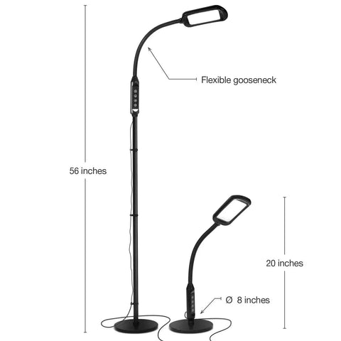 2 In 1 LED Floor And Desk Lamp With Adjustable Height And Gooseneck, Shade Options, Esthetician Light For Lash Work, shown in 56in and 20in positions