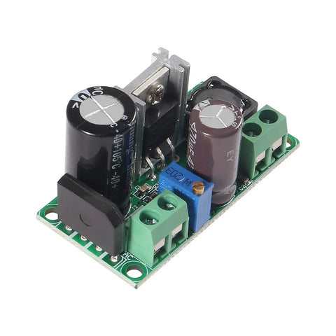 Close-up of a Four Pack AC DC Buck Converter Modules 5 To 30V AC Or 5 To 50V DC In Adjustable Output 3.3 To 33V 2A Voltage Regulator