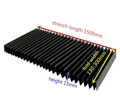 Beefed-Up Adjustable CNC Dust Cover Accordion Shield for Linear Guide Rails, 130-300mm Fit, 1500mm Long Protective Guard, black fabric