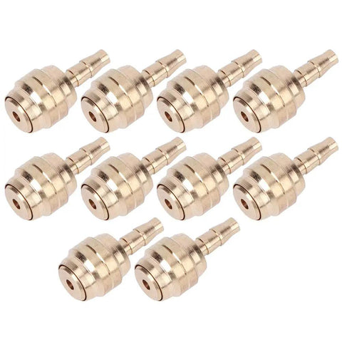 10 Piece Copper Alloy CNC Machined Bike Hydraulic Brake Hose Kit With Olive Connectors For Magura Barb And Olive Disc Brake System Durable High Performance Line Set For Easy Fit And Long Life, showing 10 olive connectors in a row