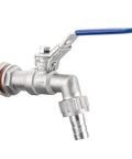 304 stainless steel ball valve bulkhead for brewing kettles and mash tuns, featuring a blue lever for easy installation and leak-free performance.