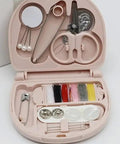 Pink Portable DIY Craft Box For On The Go Makers Compact Travel Sewing Kit With Vibrant Multicolor Thread Assorted Needles Buttons