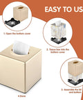 Assembly of Hand Tissue Box Cover Decorative Square Tissue Holder For Bathroom Vanity Dresser Nightstand Office Parlors Champagne Gold Finish Sleek Modern Square Design Keeps Tissues Neatly Stored And Elevates Your Space