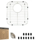 Stainless Steel Sink Grid Protector For Kitchen Sink 11 3/4 By 13 7/8 Inches Center Drain 304 Food Grade Stainless with rubber feet.