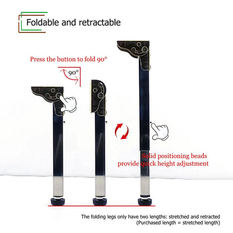 Built Tough Hassle Free Stainless Steel Folding Table Legs For Dining Desk And Bar Rig With Smooth Telescopic Adjustments and Rock Steady Grip for Any DIY Build, showing adjustable folding legs.