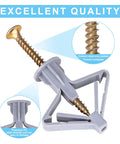 Hollow Wall Anchors And Screws Kit With 50 Butterfly Expansion Plugs And 50 Screws Self Drilling Drywall Anchors displayed with close-ups.