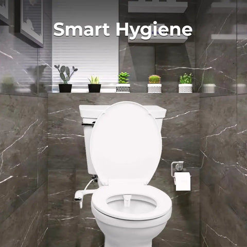 Ultra Slim Self Cleaning Toilet Bidet Attachment With Separate Rear And Feminine Nozzles in bathroom setting