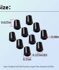 10 Pack Black Golf Shaft Ferrules Taper Tip 5/8 Inch Length, 0.355 Inch Diameter, Pro Grade DIY Install Display