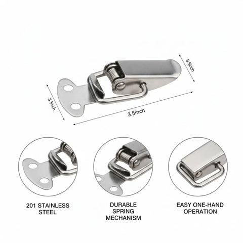Heavy Duty Stainless Steel Draw Latch For Toolboxes, Crates And Cases With Spring Toggle Hook 3.5 X 2.1 X 1.1 Inches close-up view