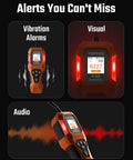 Rechargeable Gas Leak Detector with 10 Inch Goose Neck showcasing vibration, visual, and audio alerts for methane and butane detection.