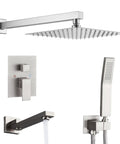 10 Inch High Pressure Rain Shower Head With Handheld Spray Rain Mixer Shower Combo Wall Mount Brushed Nickel Finish
