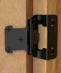 10 Pack Half Inch Overlay Self Closing Cabinet Hinges for Face Frame Cabinets Wrap Around Style Matte Black Installed