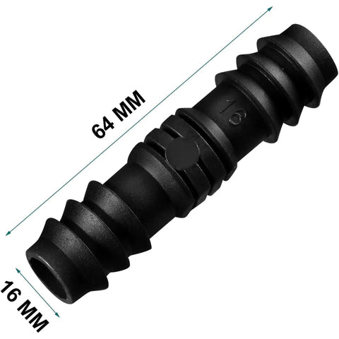 Get This Awesome 8 Pack Of 1/2 Inch Hose Connectors For Your Garden, Soaker Hoses, And Washing Machine! These Tough Molded Plastic Fittings Are Perfect For Quick Repairs, Fixing Leaks, And Extending Water Lines Anywhere Around Your Yard Or Home System. Black 64 mm hose connector, 16 mm ends