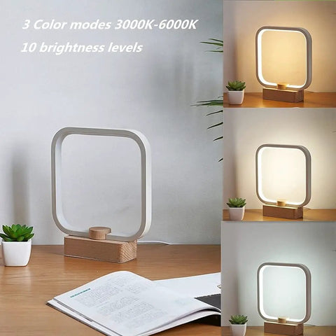 Wood Table Lamp With 3 Color Temperatures Dimmable LED Lighting Bedside Night Light Small Desk Lamp For Living Room And Office