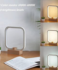 Cozy Minimalist Square Bedside Lamp With 3 Color Temperatures And Dimmable LED Lighting showcasing different light settings.