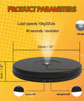 Stunning 25 Cm Motorized Rotating Display Turntable With White Led Lighting, dimensions and features overview.