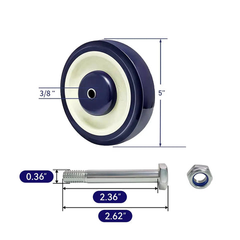Heavy Duty Shopping Cart Wheels 5 By One And One Quarter Inch Bore Three Eighths Polyurethane Wheels Load Capacity 350 Lbs Each