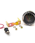 Front view of 52mm mechanical oil pressure gauge with chrome bezel, black face (0–80 PSI) and mounting hardware.
