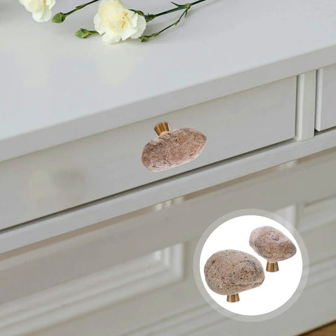 Dope Irregular Pebble Stone Cabinet Handles With Brass Base for furniture, vintage style single hole drawer knobs for dresser