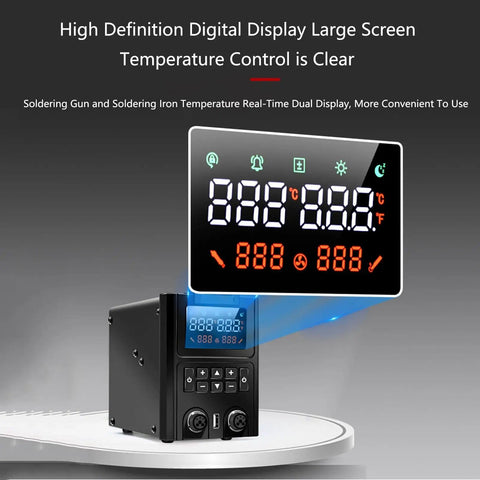 Must-Have 2-In-1 Soldering Station Pro Kit With Soldering Iron And Hot Air Gun 600W Ceramic Heating showing dual temperature display