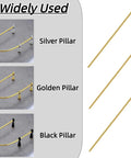 Kickass Gallery Rails For Shelves 3 Pack 15.7 Inch Aluminum Alloy Rods in silver, gold, and black with shelf guard pillars.
