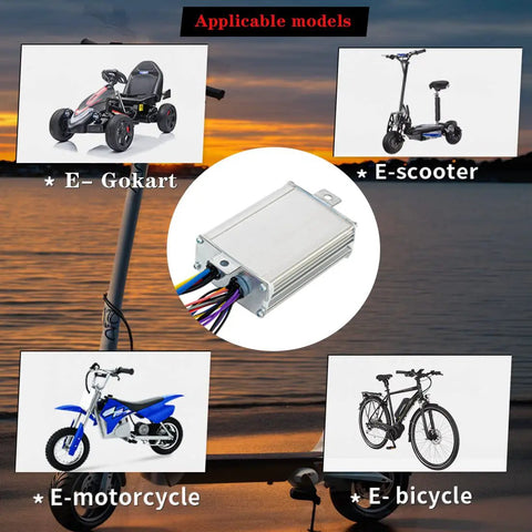 Smooth Operator 36 Volt Brushed Motor Controller 1000 Watt 30 Amp Rated With Three Stage Speed Switch For E Bikes And Scooters showing applicable models.
