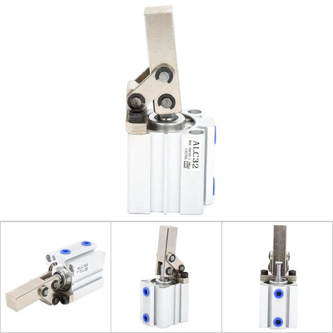 Double Acting Aluminum Pneumatic Cylinder With Clamp Arm 32mm Bore 20mm Stroke, front view of air cylinder for automation in industrial environments.