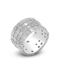 Fresh Rhodium Plated 925 Sterling Silver Clear Cubic Zirconia Grid Cigar Band Ring In Size Five showcasing grid design and cubic zirconia.
