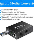 Gigabit Fiber Media Converter Kit With Two SFP LX Modules And RJ45 Ethernet Output shown with specifications