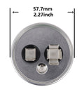 Top view of Beefy 60uF Round Run Capacitor For AC Motors And Fans 370/450V CBB65 MFD 60 showing terminals, 57.7mm diameter