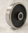 Badass Kingpinless Swivel Caster With Eight Inch Drop Forged Steel Wheel Three Thousand Pound Capacity showing 8 inch steel wheel.