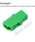 LC APC Single Mode Fiber Optic Adapter Set Simplex Connector For Network And Internet, showing green adapter with white sleeves