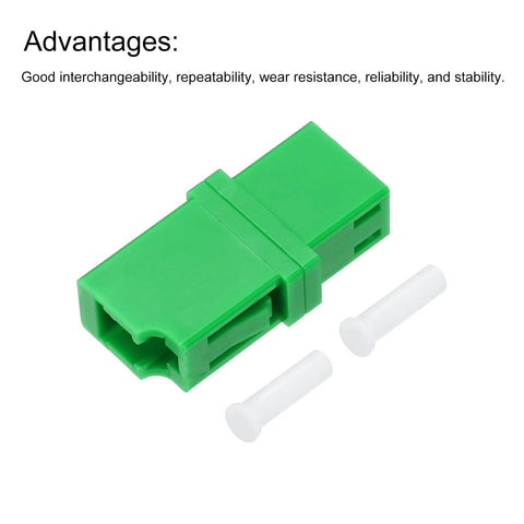 LC APC Single Mode Fiber Optic Adapter Set Simplex Connector For Network And Internet, showing green adapter with white sleeves