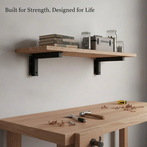 Heavy Duty Black Steel Shelf Brackets For Garage Kitchen And Workshop Storage Durable Wall Mount Supports For Floating Shelves 1 Pack