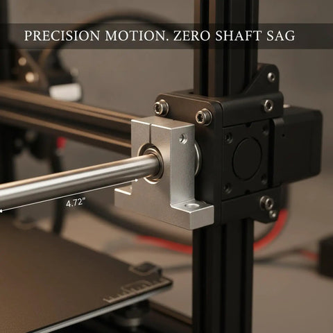 Rock Solid Aluminum Shaft Support Block And Bearing Housing With Precision Mounting Pad Slick Glide Technology And Knockdown Vibration Control For Cnc Routers and Shop Builds, 4.72 inch mounting detail.