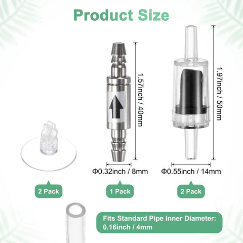 M METERXITY aquarium 1-way stainless steel check valve set with 2 plastic valves and 2 suction cups