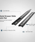 Rugged Metal Drawer Slides Twin Pack For Smooth Cabinet And Furniture Glide in black stainless steel, shown with features.