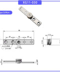 Isometric view: stainless steel damping torque hinge with mounting plate and four screw holes; 3.0 N·m torque (XG11-030).