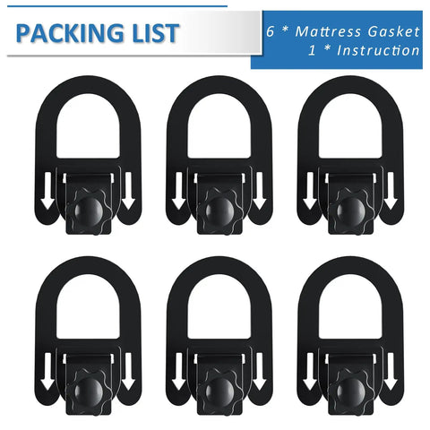 Heavy Duty Non Slip Mattress Grippers For Metal Bed Frame, Adjustable Anti Slide Brackets in a packing list of 6.