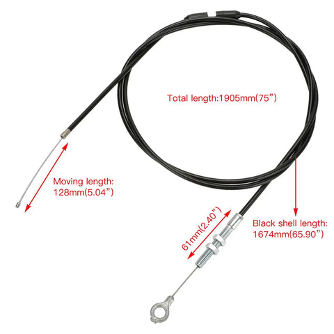 75 Inch Go Kart Throttle Cable For Predator 212cc 196cc GX160 GX200 VM22 VM24 Engines With Brake Return Spring Replacement 75-inch length cable.