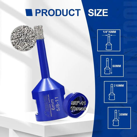 Dry Diamond Core Drill Bits Set for Porcelain Tile Marble Brick Vacuum Brazed Hole Saw 2 Pack 6mm Diameter 5/8-11 Thread