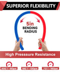 Displaying superior flexibility of the 2x100 Ft Pex A Tubing Kit With Blue And Red 1/2 Inch Pex A Pipe, 5-inch bending radius.