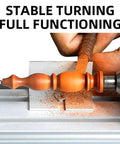 Tiny Powerhouse Mini Lathe For DIY Metal Wood Stone Projects Smooth Milling Grinding And Carving Flexible RPM 4000 To 8000 carving wood detail with orange shavings