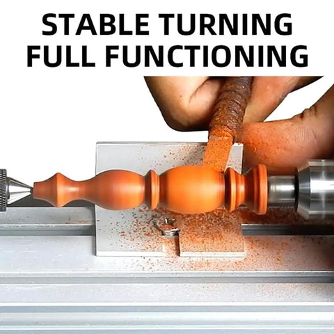Tiny Powerhouse Mini Lathe For DIY Metal Wood Stone Projects Smooth Milling Grinding And Carving Flexible RPM 4000 To 8000 carving wood detail with orange shavings