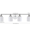 Dope Chrome Modern Farmhouse LED Vanity Light Wall Sconce With Frosted White Glass Shade Dimmable Bath Vanity Fixture For Mirror And Sink Energy Efficient LED Bulbs Included UL Listed Easy Install shown front view with dimensions