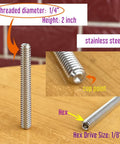 Five Piece 1/4-20 X 2 Inch Stainless Steel Set Screws Cup Point Grub Screws Fully Threaded Internal Hex Socket Drive image