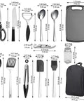 All In One Outdoor Camp Kitchen Gear, 15 Piece Camping Cookware And Utensil Set with measurements