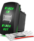 7 Pin Winch Rocker Switch DPDT Momentary Toggle On Off On 3 Way Electrical 12V 20A 24V 10A Waterproof Green With Jumper Wires For Trucks RV Boats Automotive Cars, front view with wires