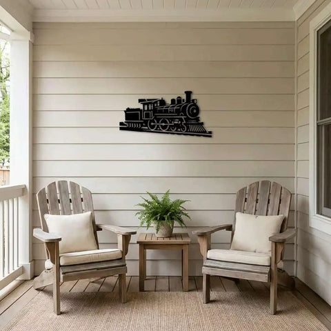 Vintage Steam Locomotive Metal Wall Art Indoor Outdoor Decor Black 12 Inch Retro Vibe Rustic Farmhouse Style Iron Sign Durable Wall Sculpture Living Room Bedroom Office Balcony mounted on porch wall
